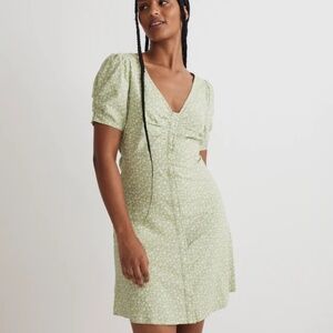 Madewell | V-Neck Button Front Floral Green Mini Dress 6 M